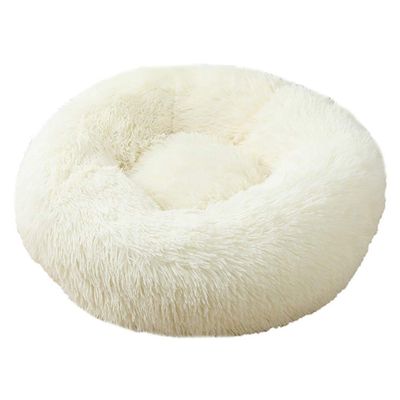 FANSU Round Plush Donut Dog Bed, Soft Non-Slip Pet Sofa, White, 120 cm