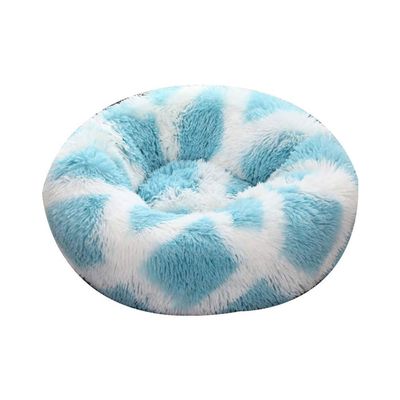 FANSU Round Plush Dog Bed, Non-Slip Donut Pet Bed, Blue and White, 90 cm