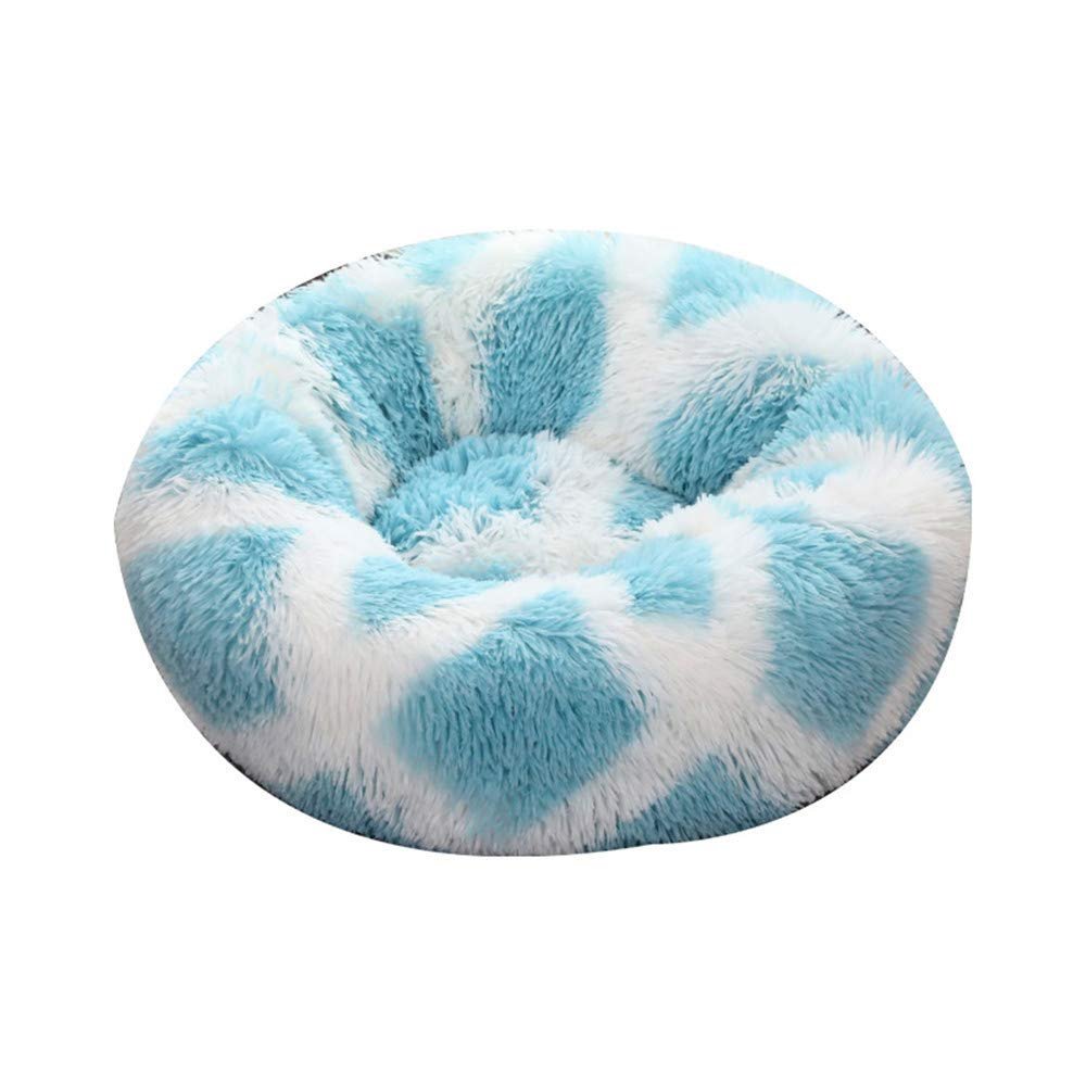 FANSU Round Plush Dog Bed, Non-Slip Donut Pet Bed, Blue and White, 90 cm