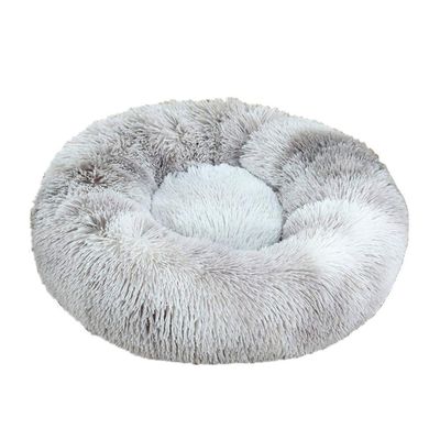 Chickwin Round Plush Donut Pet Bed, Non-Slip Base, Tie-Dye Gray, 60 cm