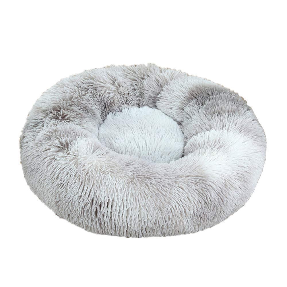 Chickwin Round Plush Donut Pet Bed, Non-Slip Base, Tie-Dye Gray, 60 cm