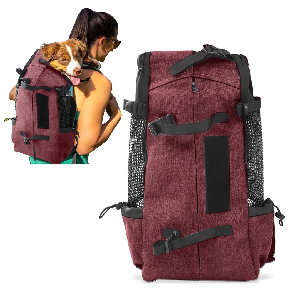PETCUTE Dog Carrier Backpack with Side Mesh, for Small and Medium Dogs and Cats up to 5 kg, Red
