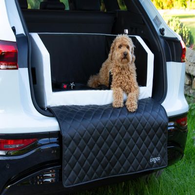 Dog Car Trunk Bed with Sill Protector, Removable Mat, White/Black, 100 x 90 x 38 cm