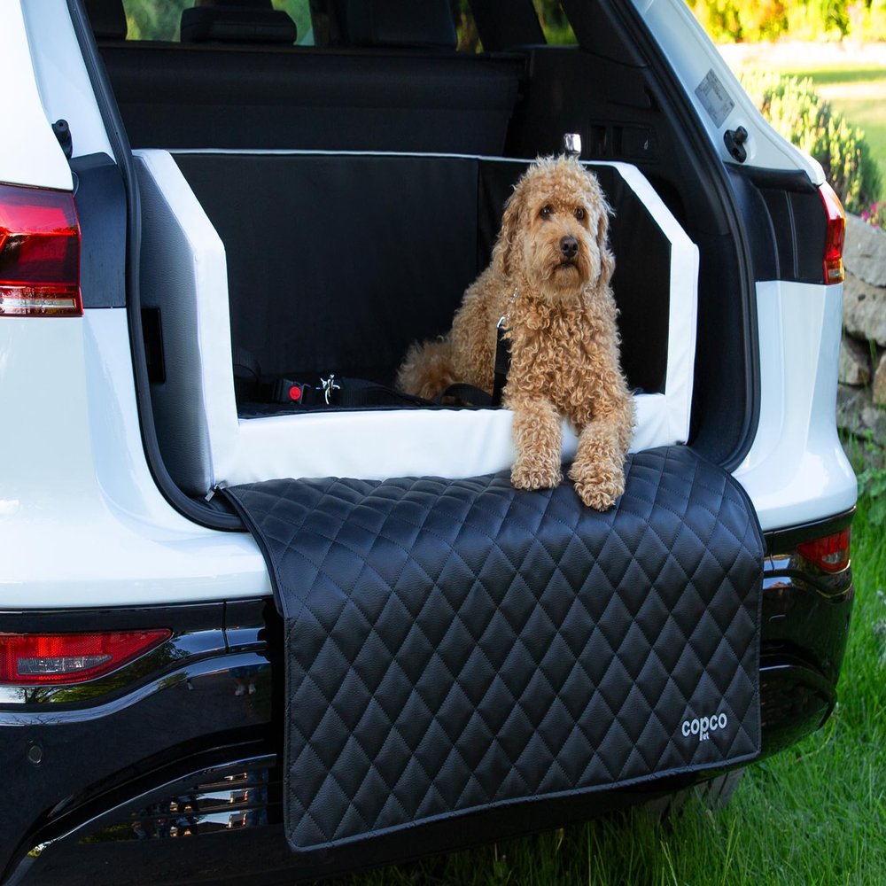 Dog Car Trunk Bed with Sill Protector, Removable Mat, White/Black, 100 x 90 x 38 cm