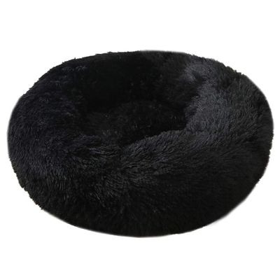 FANSU Round Plush Dog Bed, Soft Donut Pet Sofa with Non-Slip Base, Black, 100 cm