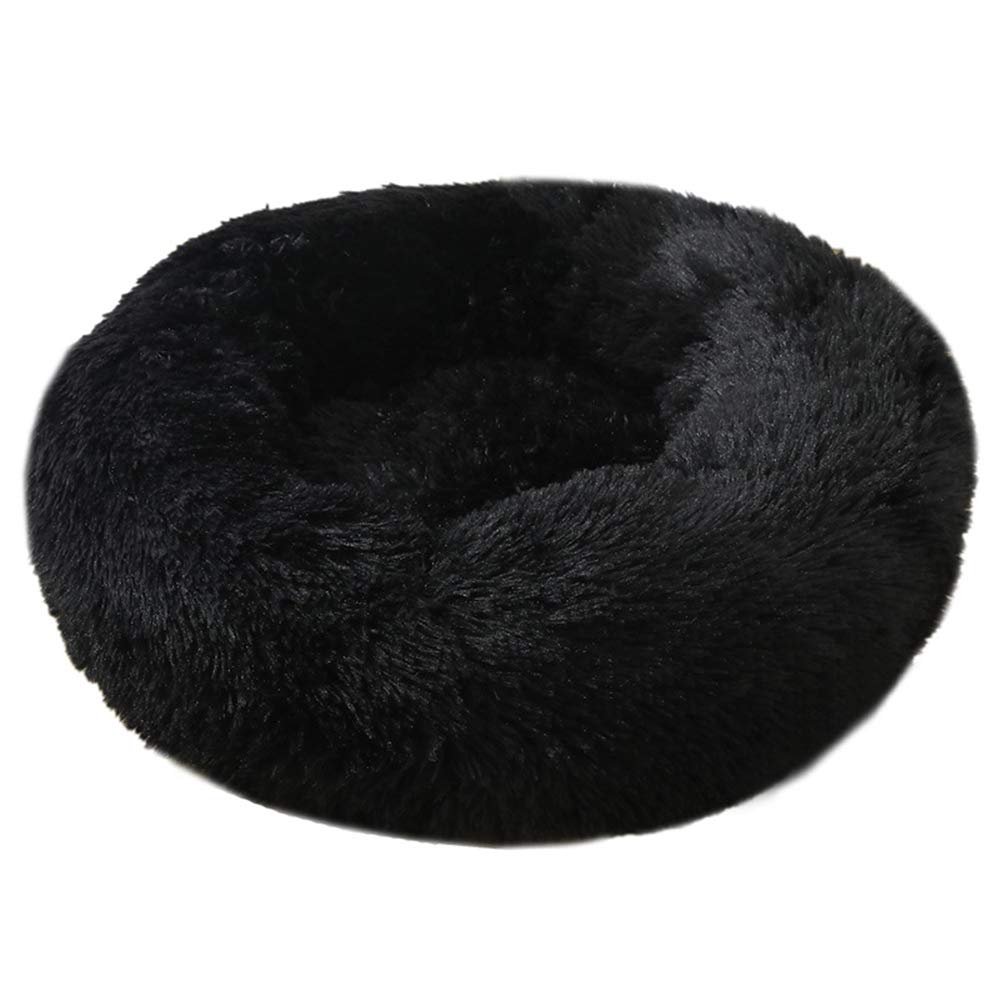 FANSU Round Plush Dog Bed, Soft Donut Pet Sofa with Non-Slip Base, Black, 100 cm