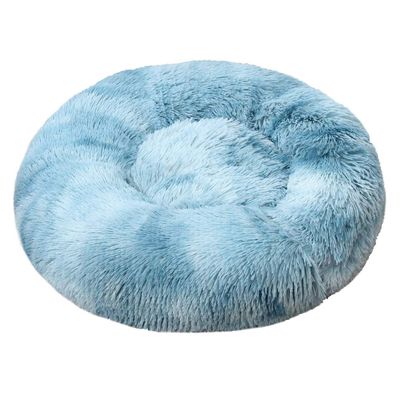 FANSU Round Donut Dog Bed, Plush Soft Pet Sofa with Nonslip Base, Tie-Dye Mist Blue, 60 cm