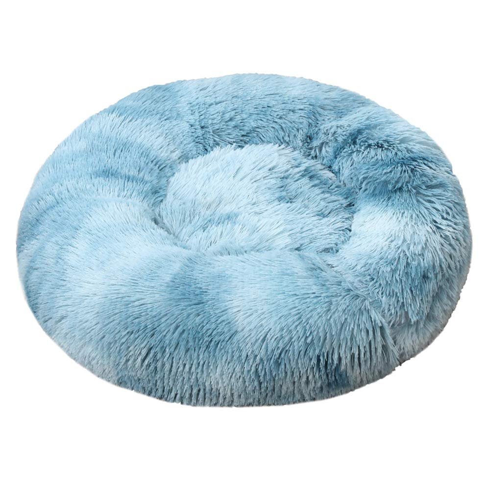 FANSU Round Donut Dog Bed, Plush Soft Pet Sofa with Nonslip Base, Tie-Dye Mist Blue, 60 cm