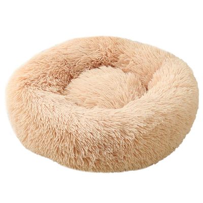 FANSU Round Donut Dog Bed, Soft Plush Sofa, Non-Slip Base, Cat Bed, Champagne, 90 cm