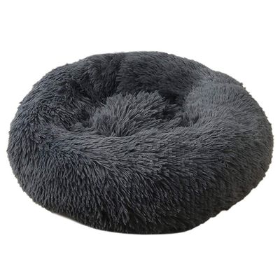 FANSU Round Dog Bed, Plush Soft Donut Pet Sofa, Non-Slip Base, Gray, 40 cm