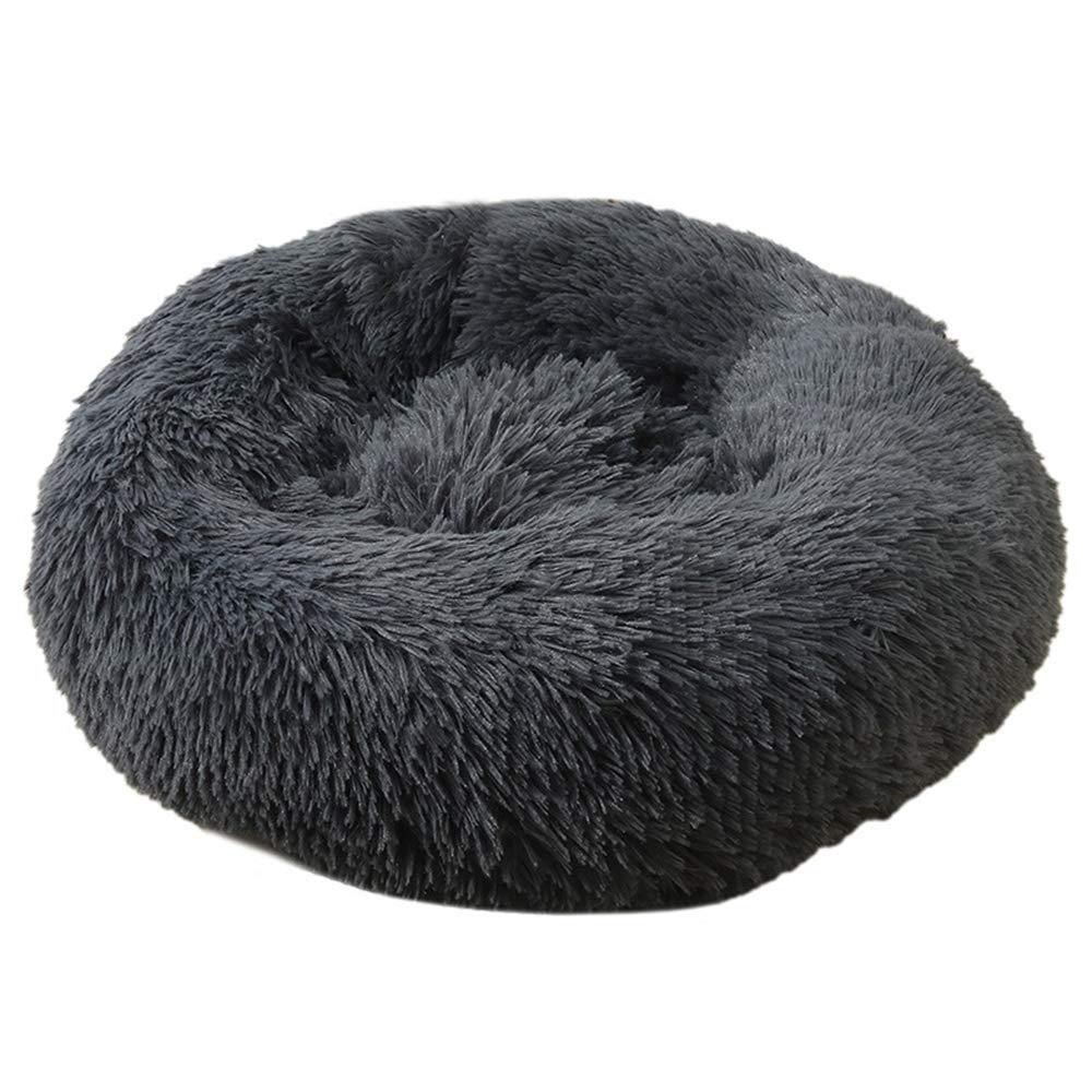 FANSU Round Dog Bed, Plush Soft Donut Pet Sofa, Non-Slip Base, Gray, 40 cm