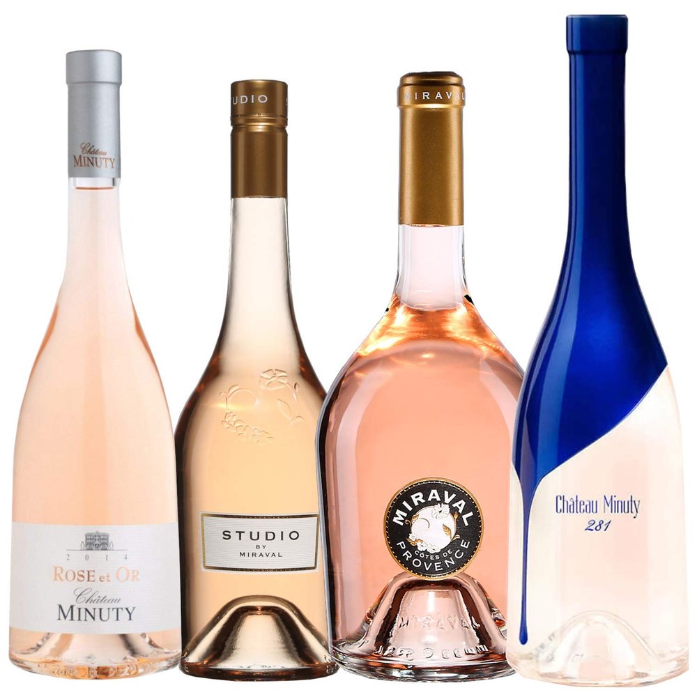 Best of Provence Rosé Set, 4 Bottles: Minuty 281 and Rosé et Or; Miraval Studio and Jolie-Pitt