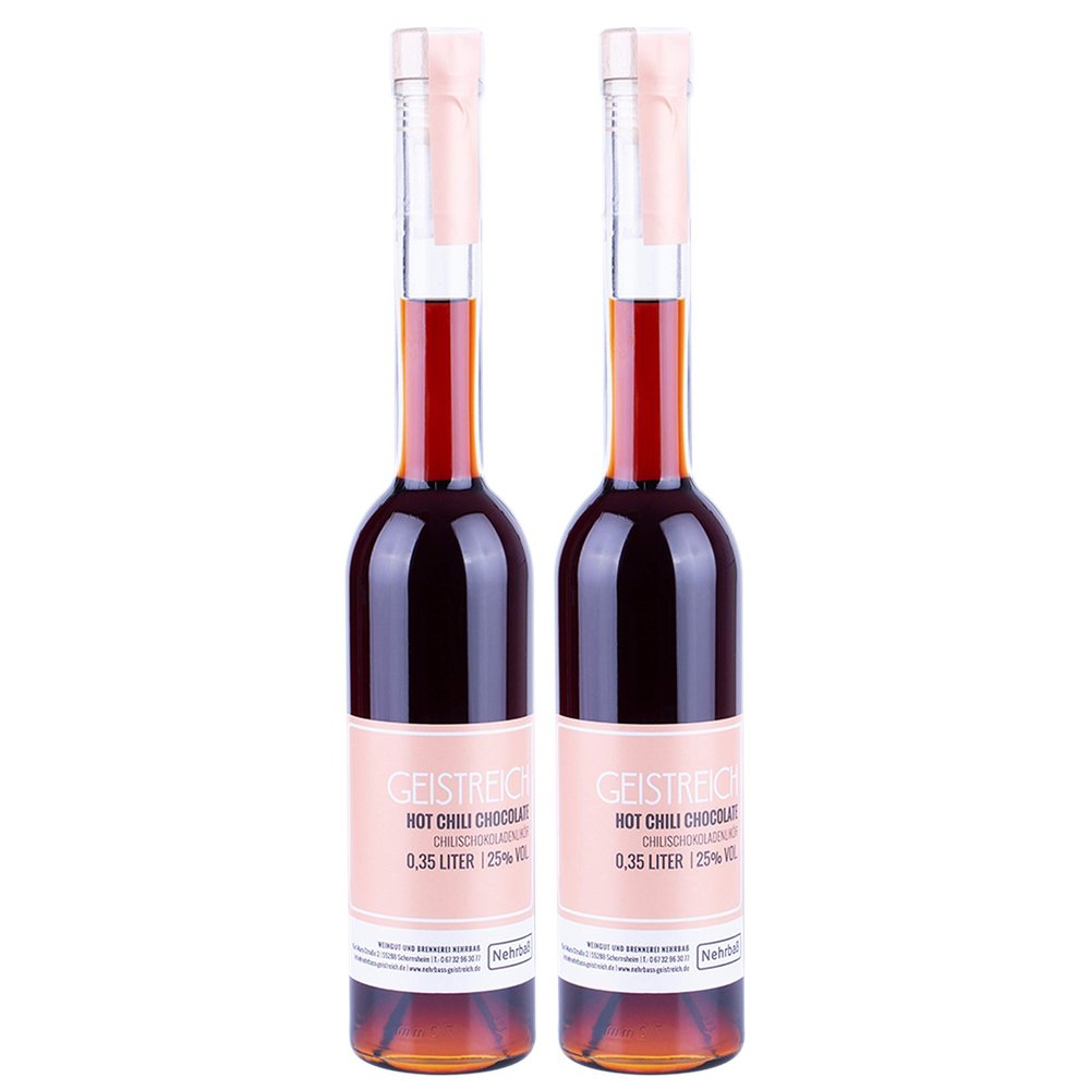 Nehrba 2-Pack Hot Chili Chocolate Liqueur, 0.35 Liter - Premium Chocolate Liqueur, 25% ABV - Made in Germany