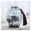 Ice Crack Ceramic Ash Urn, Ginkgo Biloba Memorial Urn, White view 1