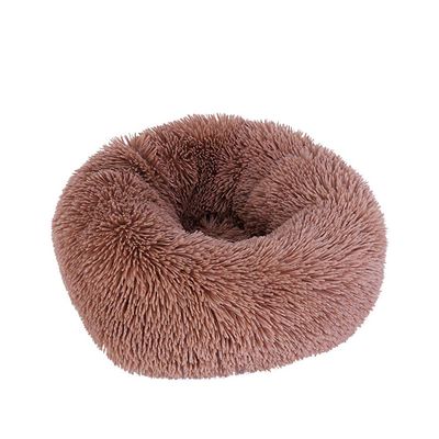 FANSU Round Plush Dog Bed, Soft Donut Pet Sofa with Non-Slip Base, Brown, 70 cm
