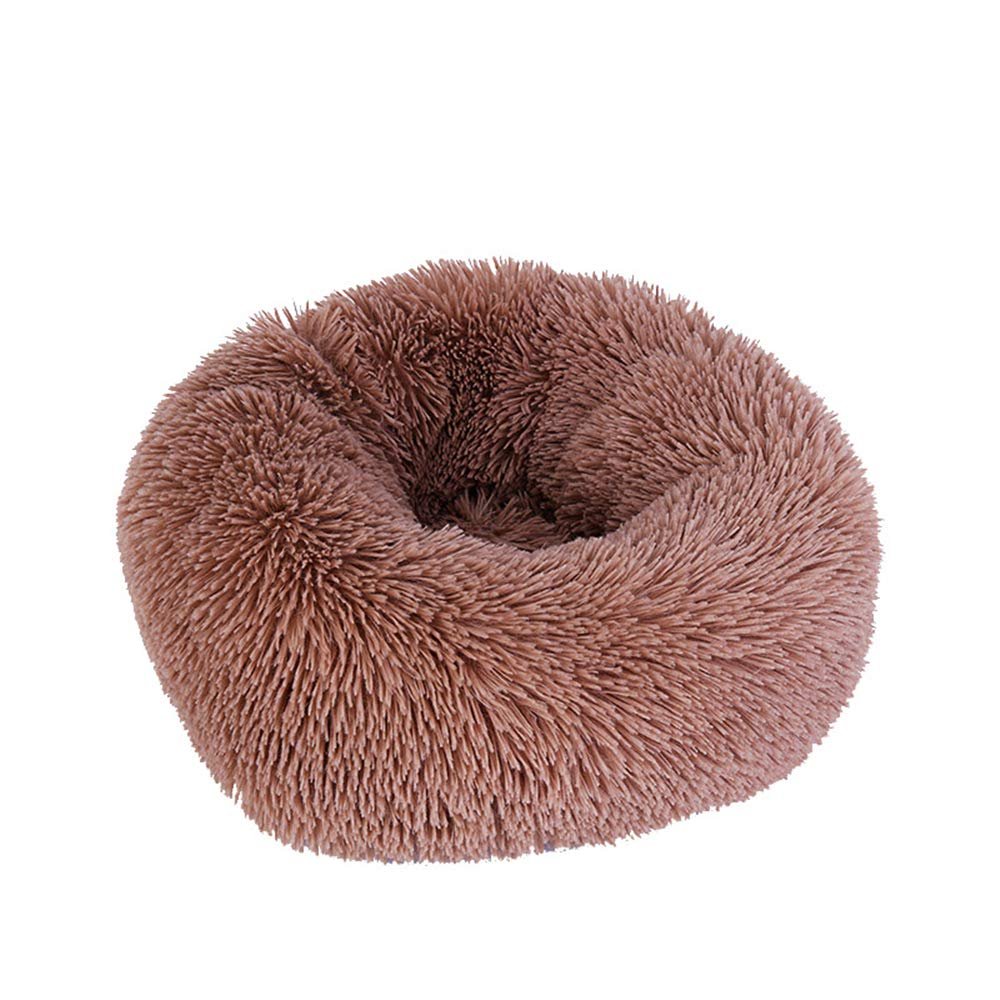 FANSU Round Plush Dog Bed, Soft Donut Pet Sofa with Non-Slip Base, Brown, 70 cm