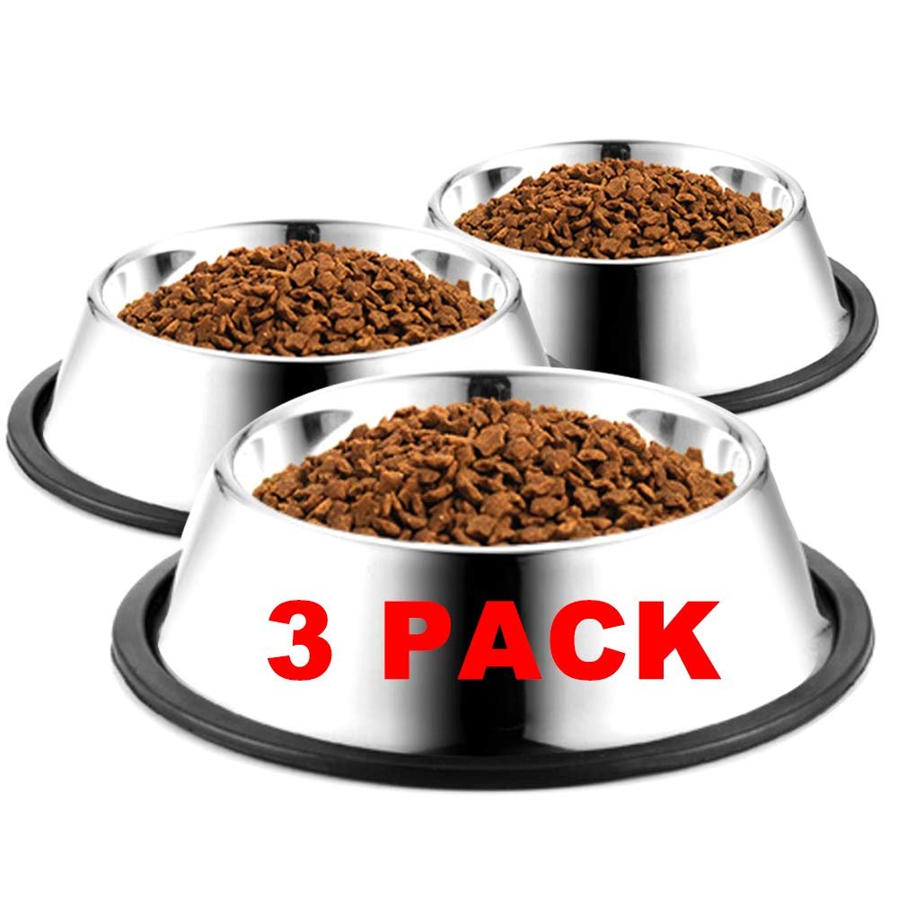 WEDAWN Stainless Steel Dog Bowls, 2.2 Cups/510 ml, Cat Bowls for Food and Water with Rubber Base, for Medium Dogs, Cats and Rabbits, 3-Pack