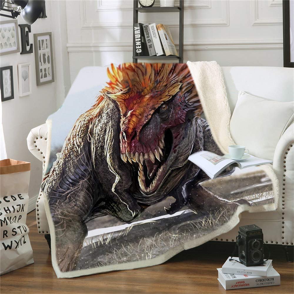 Surwin 3D Dinosaur Sherpa Blanket, Soft Microfiber Sofa Blanket, Basilisk Lizard, 130 x 150 cm