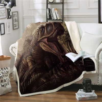 Surwin 3D Cozy Microfiber Sherpa Blanket, Dinosaur Print, Brown, 150 x 200 cm