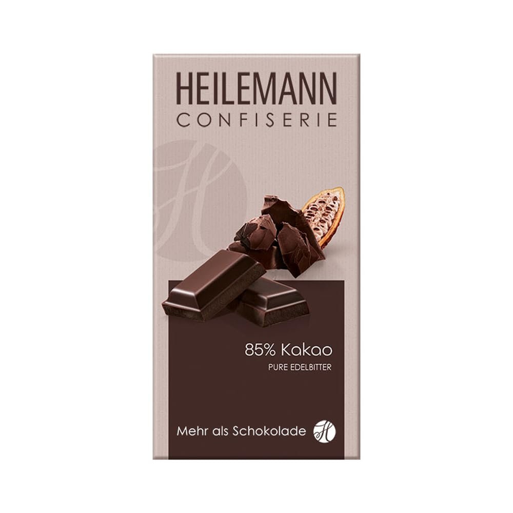 Heilemann Confectionery Chocolate, Plain Bar, 85% Cocoa Dark Chocolate, 100 g