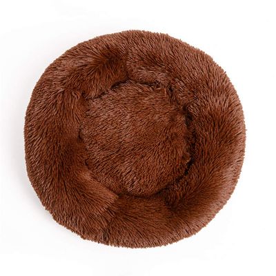 FANSU Round Dog Bed, Plush Donut Pet Sofa, Non-Slip Base, Brown, 80 cm