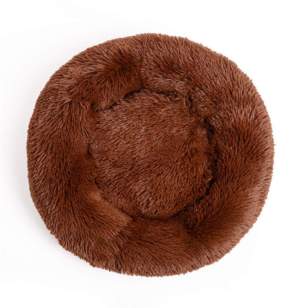 FANSU Round Dog Bed, Plush Donut Pet Sofa, Non-Slip Base, Brown, 80 cm