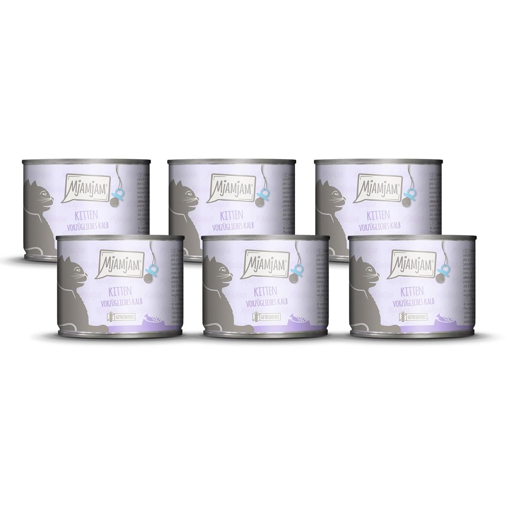 MjAMjAM - Premium Wet Food for Kittens - Veal with Salmon, 6-Pack (6 x 200 g), Grain-Free