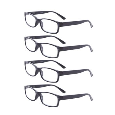 EYEGUARD Reading Glasses, 4-Pack, Rectangular Black, Lightweight and Comfortable, +3.50 Magnification