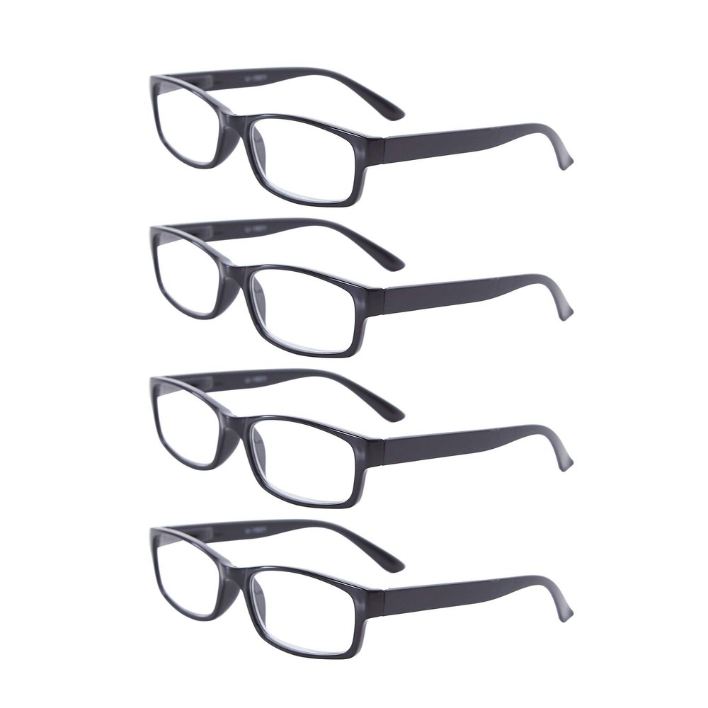 EYEGUARD Reading Glasses, 4-Pack, Rectangular Black, Lightweight and Comfortable, +3.50 Magnification