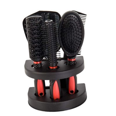 Surfmall 5-Piece Hair Brush and Comb Set with Mirror and Stand, Antistatic, Red