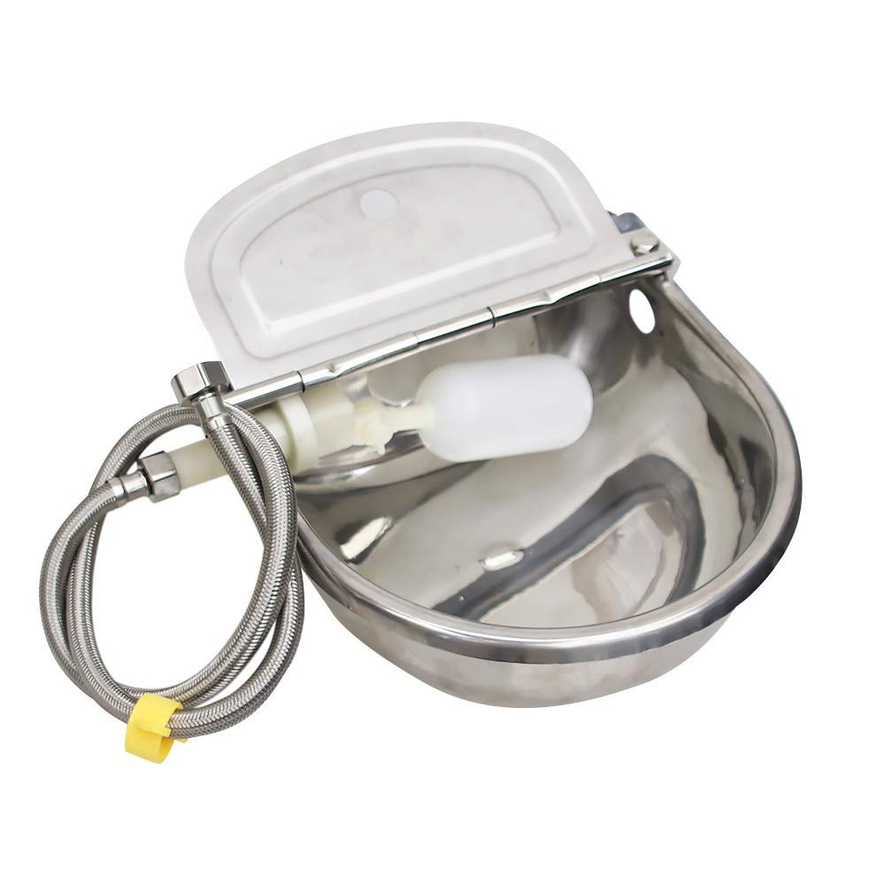 MODUODUO Automatic Water Trough for Dogs, with 99.1 cm Hose and Float Valve, for Cattle, Horses, Goats, Sheep and Other Animals, Stainless Steel