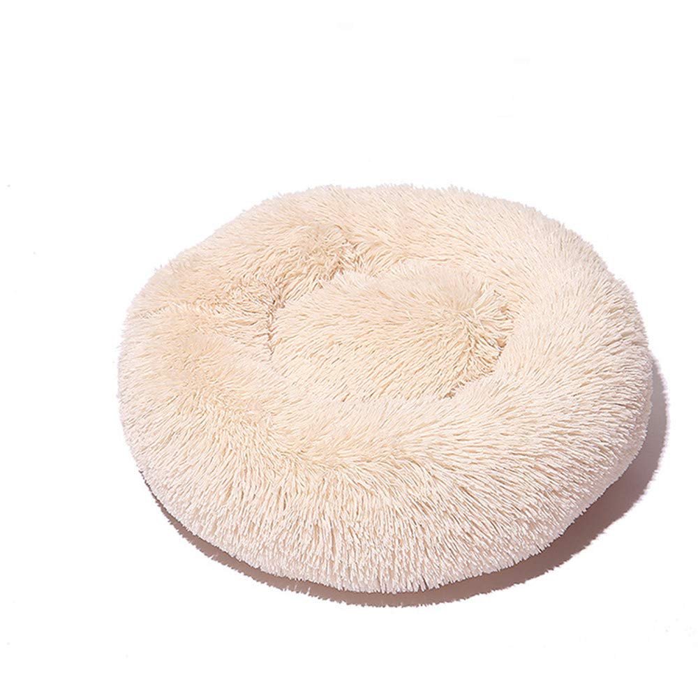 FANSU Round Plush Dog Bed, Soft Donut Pet Sofa with Non-Slip Base, Beige, 110 cm