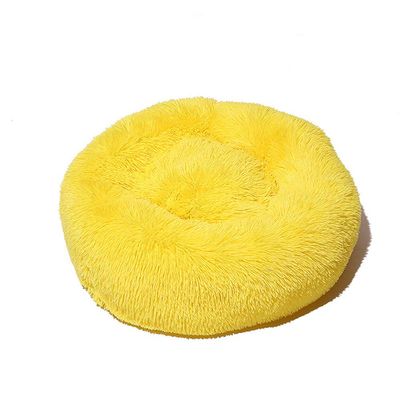 FANSU Round Plush Dog Bed and Cat Donut Bed, Soft, Non-Slip, Yellow, 50 cm