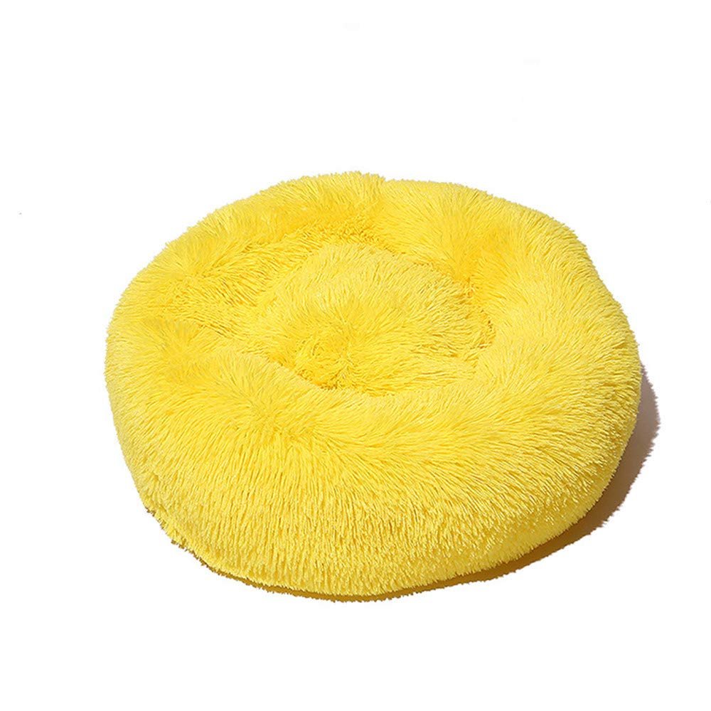FANSU Round Plush Dog Bed and Cat Donut Bed, Soft, Non-Slip, Yellow, 50 cm