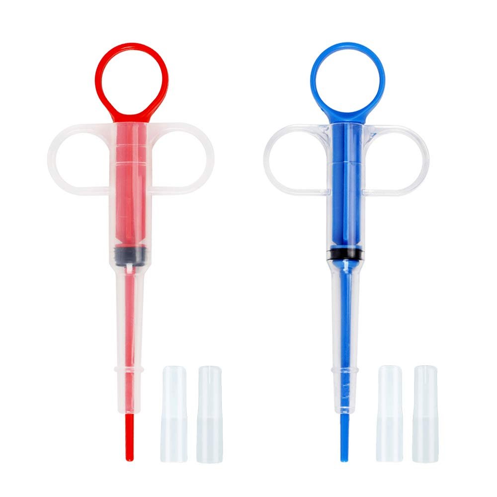 Nifocc Plastic Pet Medicine Feeder Syringe with Soft Tips for Cats and Dogs, Red and Blue, 2-Pack