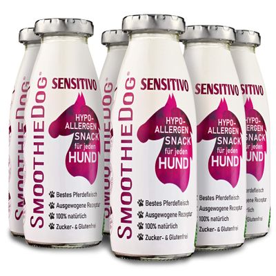 SmoothieDog Sensitivo 6-Pack (Horse) Dog Smoothie - Hypoallergenic Treat for Sensitive Dogs - Sugar- and Gluten-Free - 250 ml Each