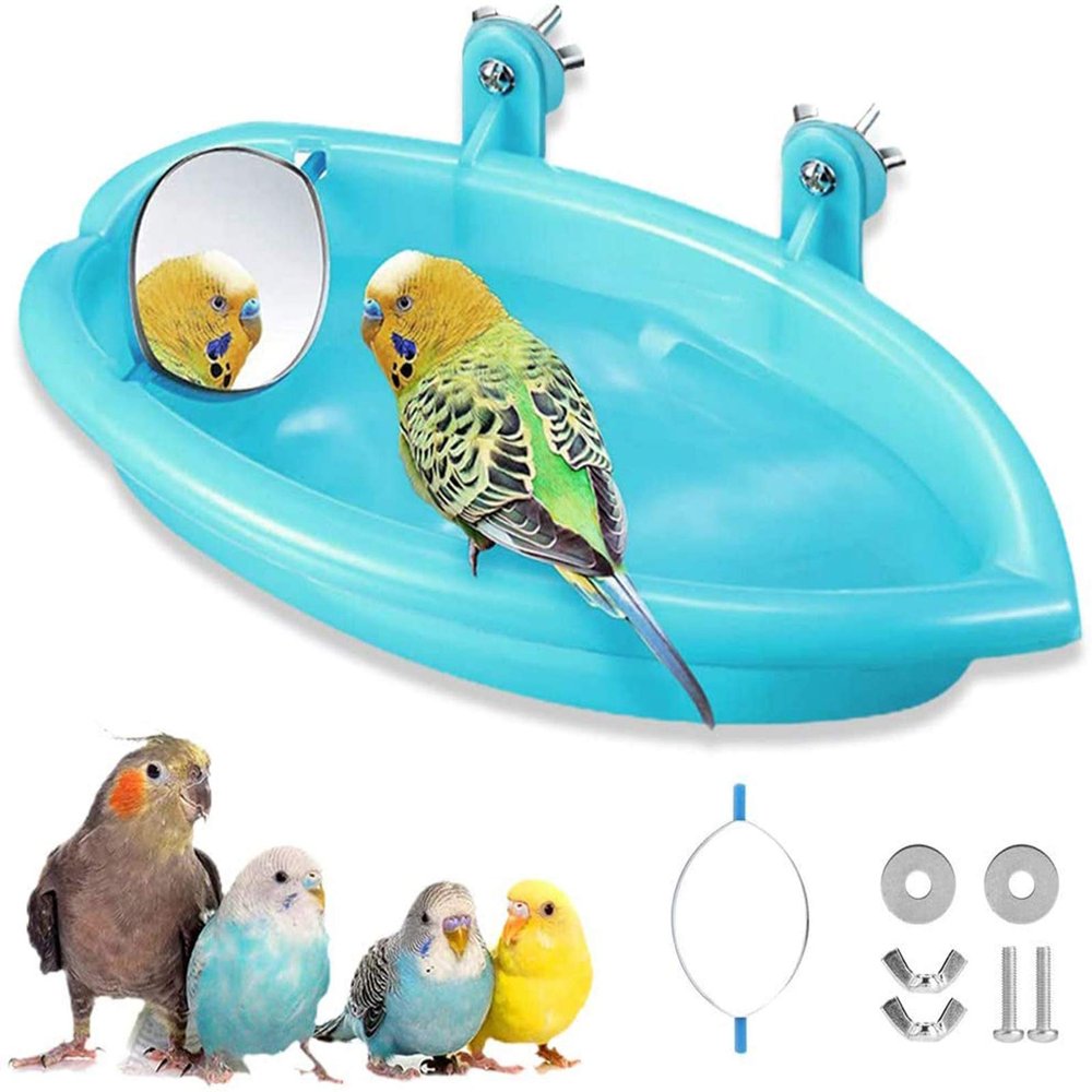 XIOJAE Small Parrot Bird Bath with Mirror
