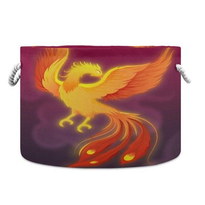 LDIYEU Hand-Drawn Fire Phoenix Toy Organizer Storage Basket, Large Foldable Laundry Basket for Kids
