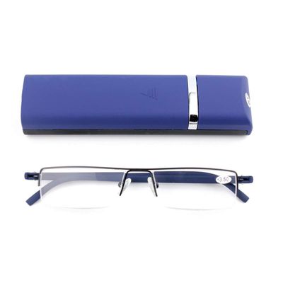 KoKoBin Ultralight TR90 Reading Glasses for Men and Women, Half-Rim Narrow Frame with Case and Cleaning Cloth (Blue, +2.25)