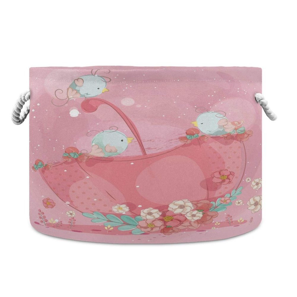 LDIYEU Pink Bird Toy Storage Basket for Kids