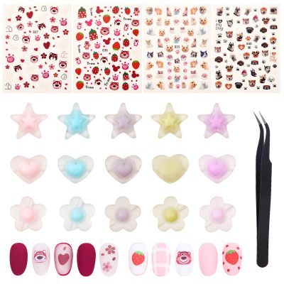 NICENEEDED Nail Art Decoration Set with Cartoon Nail Stickers and 3D Rhinestones