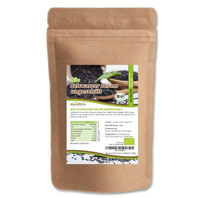 Mynatura Organic Unhulled Black Sesame Seeds, Pouch | Nutty Flavor | For Cooking and Baking | Sushi | Asian Cuisine | Natural Product | Plant-Based (1 x 1000 g)