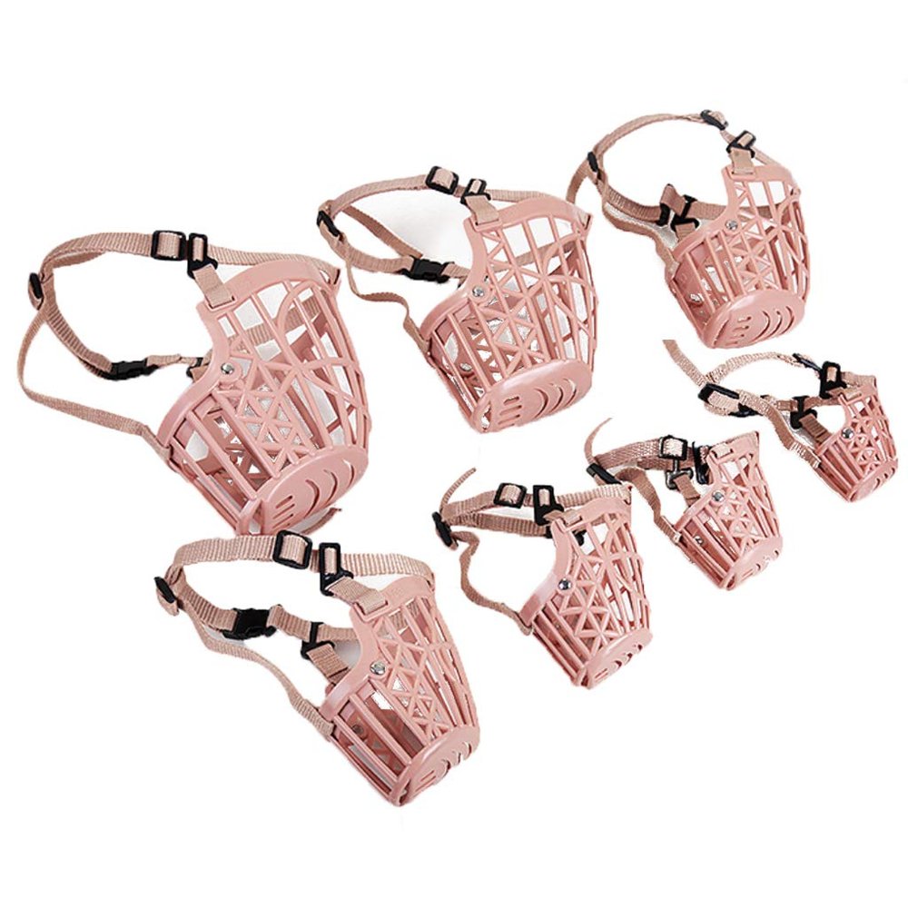Yusylvia 7-Piece Plastic Dog Muzzle Set, Adjustable Breathable Comfort Training Mesh Muzzles