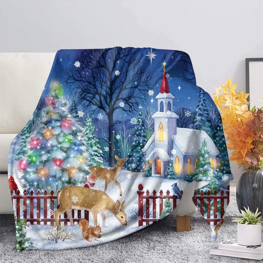 MODEGA Christmas Deer Pattern Plush Throw Blanket