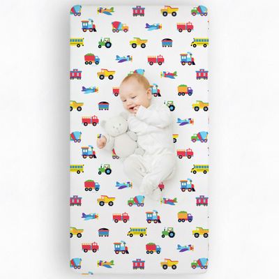 Wildkin Trains, Planes & Trucks Organic Cotton Flannel Fitted Crib Sheet, White