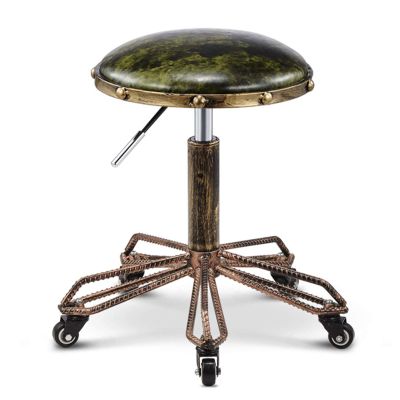 JMYSD Retro Adjustable Rolling Swivel Beauty Stool with Backrest, Green