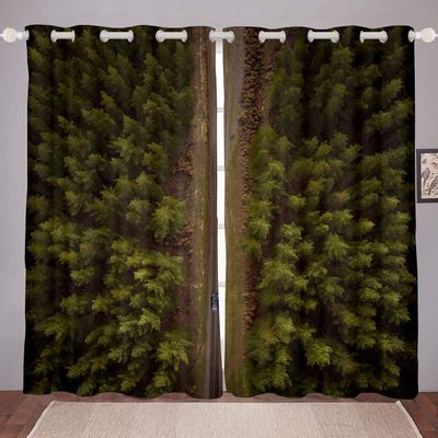 Tbrand Forest Trees and Highway Print Curtains, 183 x 117 cm