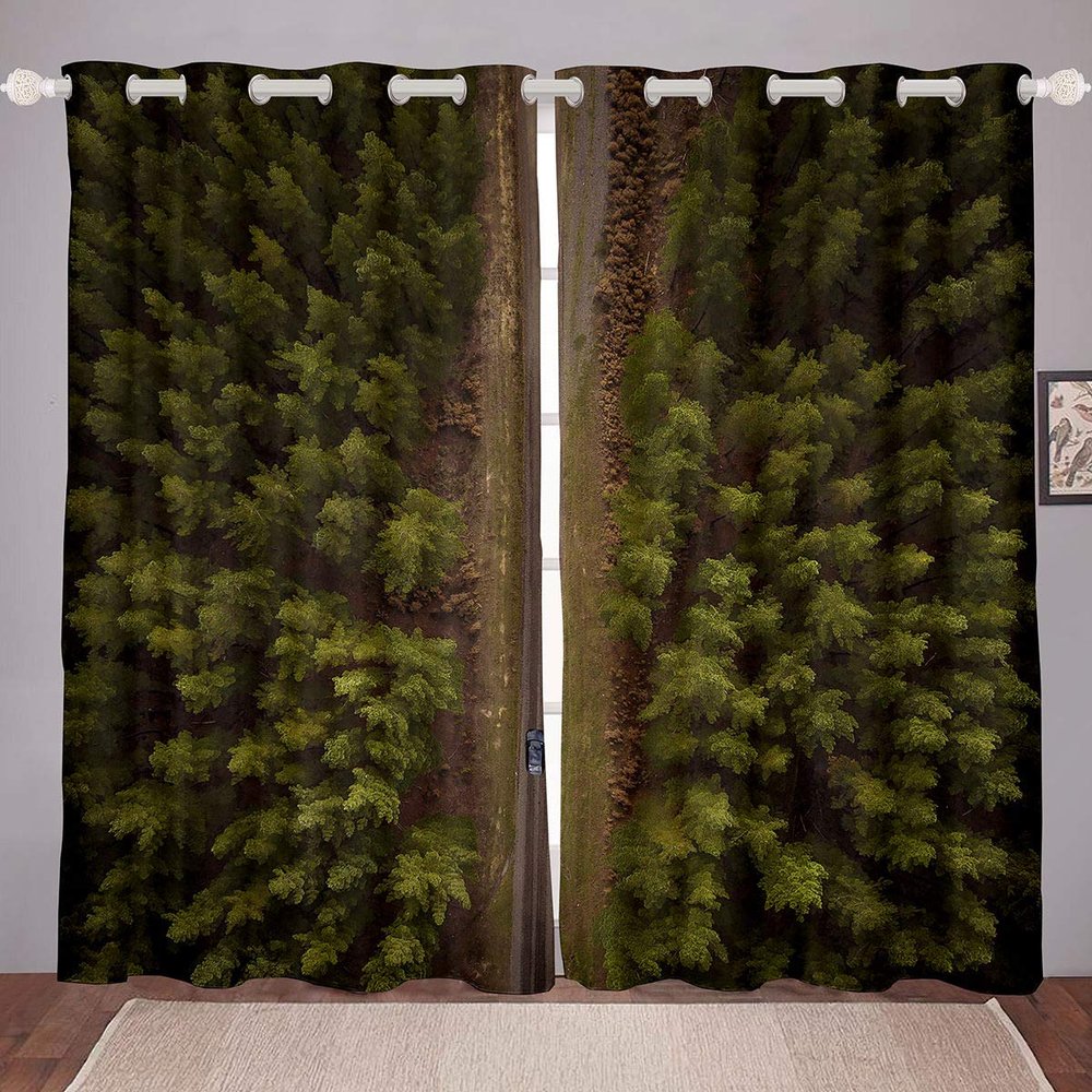 Tbrand Forest Trees and Highway Print Curtains, 183 x 117 cm