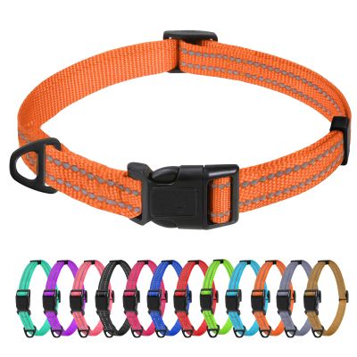 TagME Nylon Dog Collar, Adjustable Reflective Collar for Extra Small Dogs, Orange, 1.5cm Width