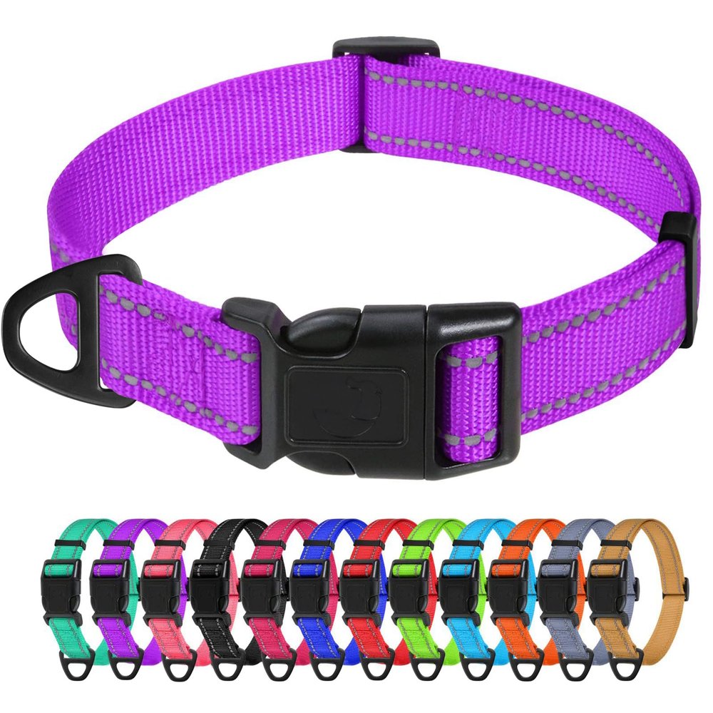 TagME Nylon Dog Collar, Adjustable Reflective Collar for Small Dogs, Purple, 1.5cm Width